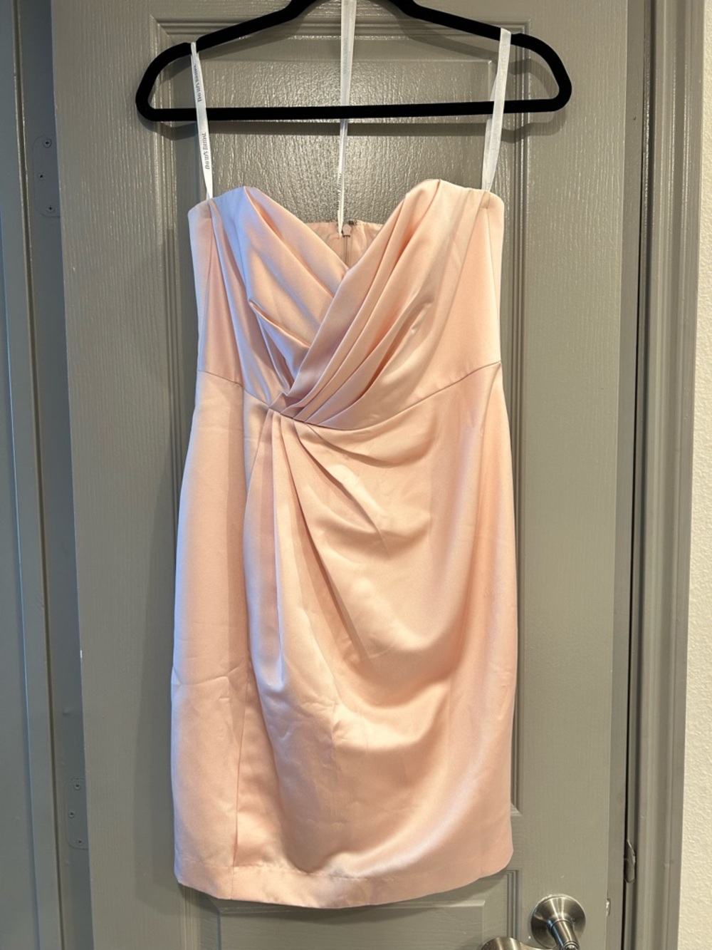 David's Bridal Blush Satin Draped Cocktail Dress